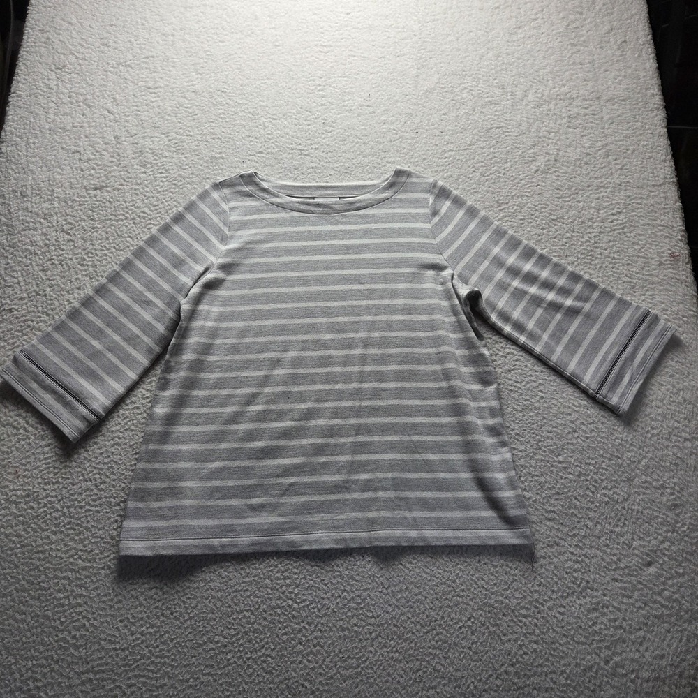 J. Jill Shirt Womens M Gray Boat Neck 3/4 Sleeve Stripe Knit Jersey Basic Top